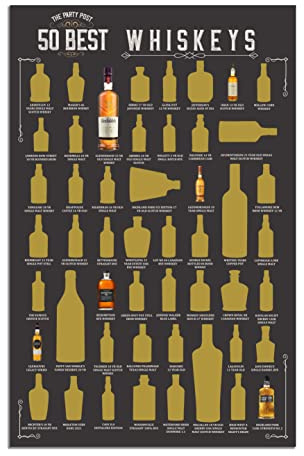 The Party Post Scratch Off Poster - Top 50 Bucket List Banner. Home Decoration Wall Sign. Birthday Gift Ideas for Her or Him. Man Cave, Bar & Pub Art Supplies 11x17 In Best 50 Sign. (Whiskey)
