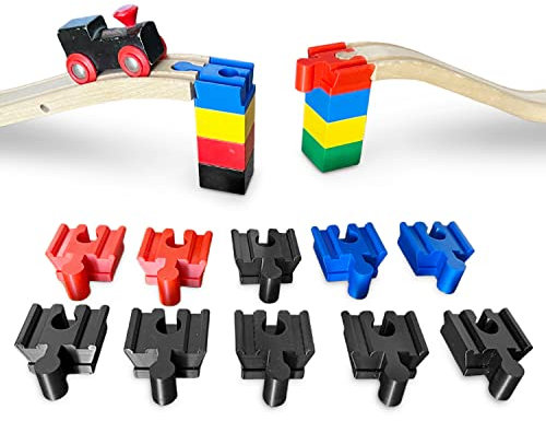 M3Druck® Brücken-Adapter kompatibel mit Brio Holzeisenbahn & Duplo-Bausteine Gleisverbinder (Schwarz, 10 Stück)