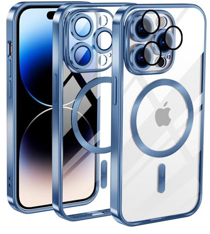 Cover Magnetica per iPhone 11 Pro, Custodia Compatibile con MagSafe, Protezione Antiurto di Livello Militare Telefono Silicone [Copertura della fotocamera], Blu Trasparente