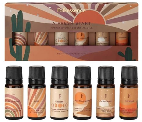 Folkulture Essential Oils for Diffusers | 6er-Set (je 10 ml) Duftöle für Raumdiffusoren | Diffusoröl-Düfte | Lavendel, Palo Santo, Rose, Geranie, Zitronengras, Meersalz, Lotus, Geschenkset