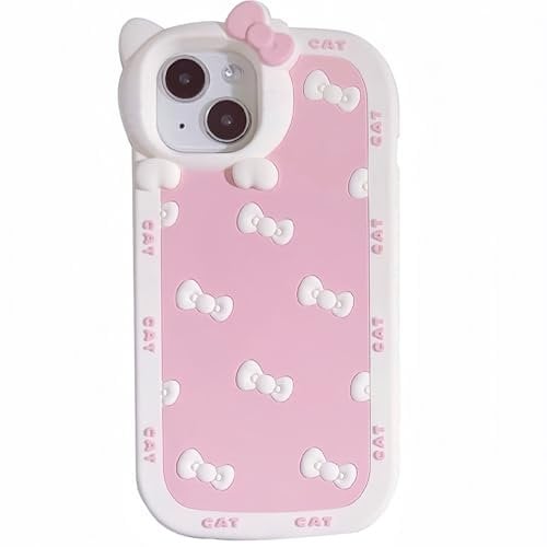 AUCAN Cute Silicone Case for iPhone 11 6.1, Pink Kawaii Soft Funny Cover, Shockproof Classic Cat Bow Cellular Phone Case for Girls Women