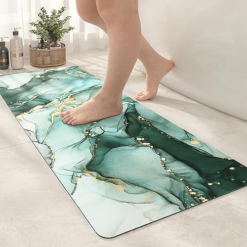 COLOR&GEOMETRY Badematte rutschfest 43 x 110 cm, Super Saugfähig Badematte Stein, Badteppich rutschfest Waschbar, Marmor Badezimmerteppich Eignen Sich Für Bäder, Badewannen und Waschbecken - Grün
