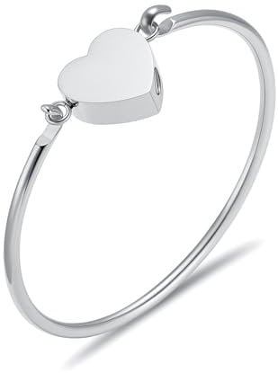 VCCWYQK Cremation Urn Bracelet for Ashes Keepsake Jewelry Stainless Steel Heart Memorial Urn Bracelet Bangle Cremation Keepsake Jewelry