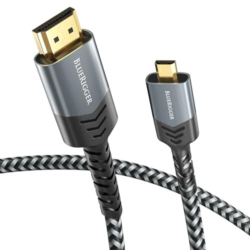 BlueRigger Micro HDMI to HDMI Cable (5M, 4K 60Hz, Bi-directional,18Gbps High Speed Cord, HDR, ARC) - Compatible with GoPro Hero 7/6/5/4, Raspberry Pi 4, Sony A6300 Camera, Nikon B500, Yoga 3 Pro