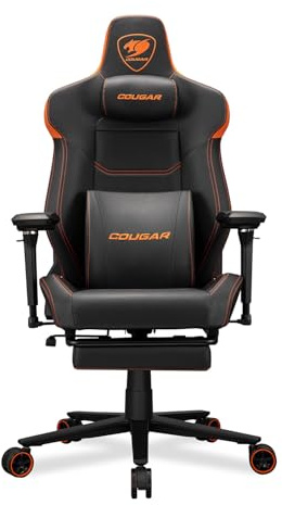 COUGAR Gaming - Fauteuil de Bureau - Armor Evo M - Noir et Orange - Repose-Pieds Rétractable - Accoudoirs 5D - Dossier Inclinable 155° - Cuir PVC Respirant - Jusqu'à 160 kg