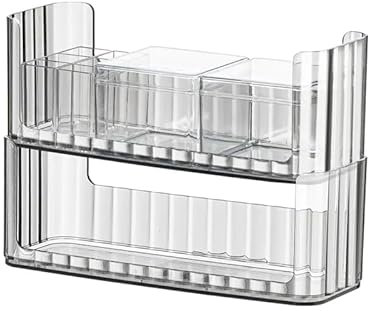 Kepuarm Clear Makeup Organizer, Bathroom Cabinet Organizer, Stackable Lipstick Holder, PET Material Transparent Mirror Storage Box Set for Vanity, Cosmetics, Cotton Ball, Cotton Pad (Light Grey)