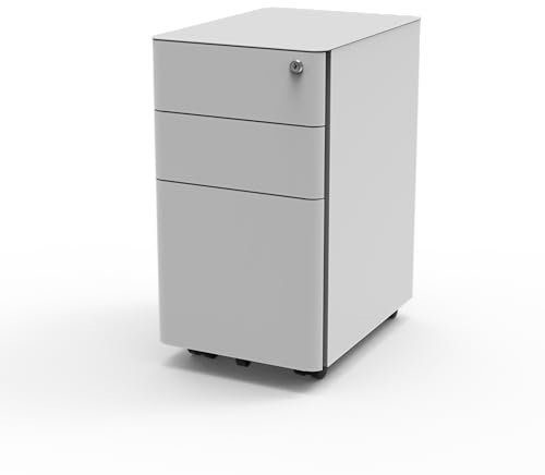 FLEXISPOT CB33 Mobile File Cabinet with Wheels Under Desk Mobile Filing Organizer For Office Home with Lock 3-Drawer (Milk)