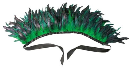 DolceTiger Damen Federschal Vintage Feder Umhänge Schulterumhang Cape Gothic Kragen Federboa Kostüm Vogel Pfau Kostüm Damen Karneval Kostüm Samba Kostüm für Karneval Halloween Maskerade (Green)