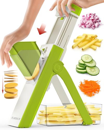 Fullstar Mandoline plus sûre pour cuisine, concombre, pommes de terre, julienne, légumes et aliments (4 en 1, blanc et vert)