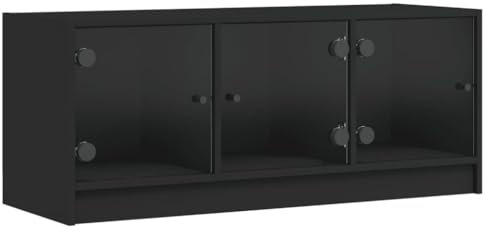 vidaXL Meuble TV avec Portes en Verre, Armoire de Télévision avec Rangement, Meuble Télé Salon Salle de Séjour Intérieur, Moderne, Noir