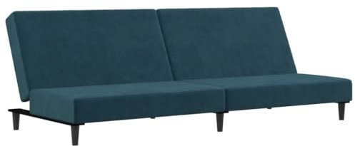 vidaXL Schlafsofa 2-Sitzer, Sofa mit Holzrahmen, Schlafcouch für Wohnzimmer Heimkino Büro, Couch Sofabett Tagesbett Gästebett, Blau Samt