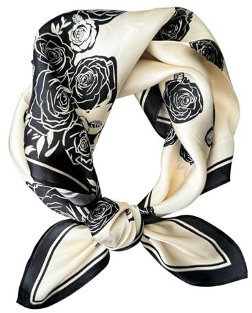 Hioyiwes - Sciarpa quadrata in seta, alla moda, per capelli, spiaggia, testa, foulard, sciarpa da donna, A21 - rosa nera e bianca (60 x 69 cm), 27.5