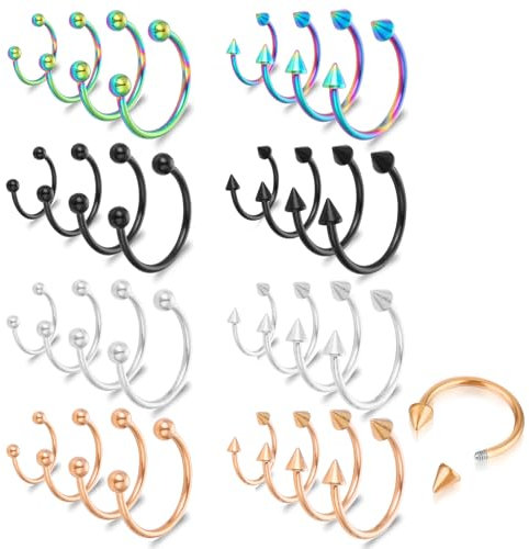 Prasacco 32 Stück Septum Ringe Piercing, 16G Septum-Ringe Lippenpiercing Edelstahl Hufeisen Nasenringe Septum Daith Ohrringe Nasenringe Hoop für Lippe Nase Knorpel Nasenpiercing Ring Septum für Damen
