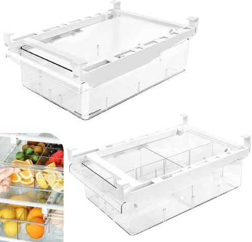 CAREDGO 2 Stk Ausziehbare Kühlschrank Schubladen Organizer Kühlschrank Aufbewahrungsbox Kühlschrankbox Schublade Durchsichtig Schubladen Ordnungssystem Kühlschrank Behälter mit Griff für Gemüse Obst