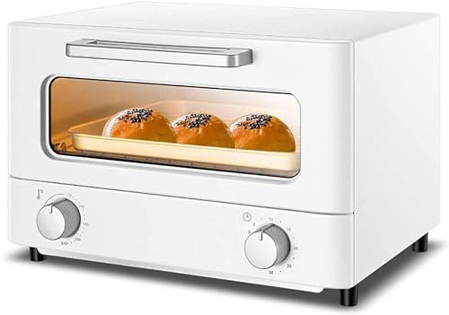 BTURYT Mini Horno, Cocina eléctrica y Parrilla de 12 litros, Temporizador de Horno pequeño, Doble Puerta de Vidrio Superior e Inferior, Horno Tostador de convección de Calor (Blanco)