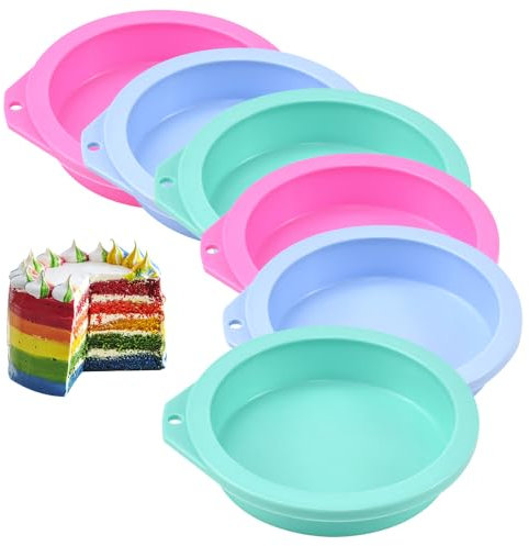 GIRAFEDA 6PCS Silicone Moule Cuisson Rond, Moules à Gâteau Rond Rainbow Cake Moule à Gâteau Arc-en-ciel en Silicone Anti-adhésifs Moule Silicone Rond pour Gateaux Pain Tarte Muffins 13 * 12 * 2.5cm