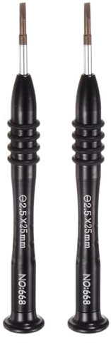 sourcing map 2pcs Precision Slotted Screwdriver 2.5x25mm Magnetic Flat Head Mini Pen Style Screw Driver with Aluminum Non-Slip Handle for Eyeglasses Watch Laptop Electronic, Black