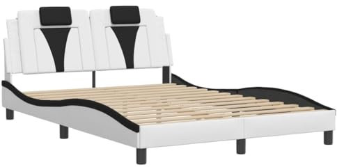 vidaXL Bettgestell, Bett Viana mit LED ohne Matratze, Bettrahmen mit Lattenrost Wellenform, Doppelbett für Schlafzimmer, Weiß Schwarz 140x190cm Kunstleder