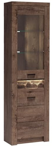 Lomadox Eckschrank Eck-Vitrine Standvitrine Vitrinen-Eckschrank Wohnzimmerschrank modern in braun mit LED Beleuchtung