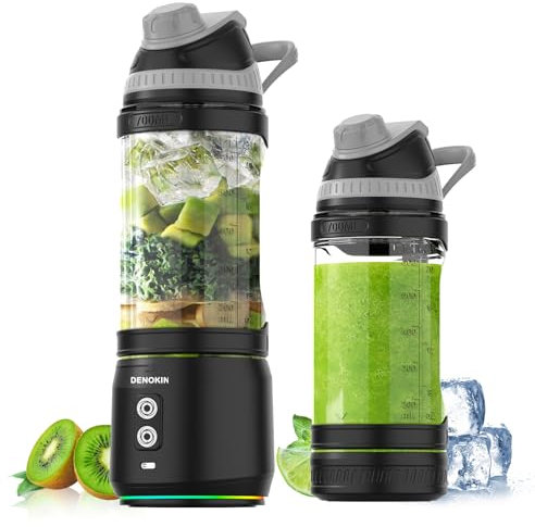 DENOKIN Tragbarer Mixer, 700ml Smoothie Maker to Go, Mini-Standmixer mit 6-Klingen Edelstahl, Wiederaufladbarem Typ-C Portable Blender mit Reisedeckel, BPA-freie, Blade-Reversal-Technologie