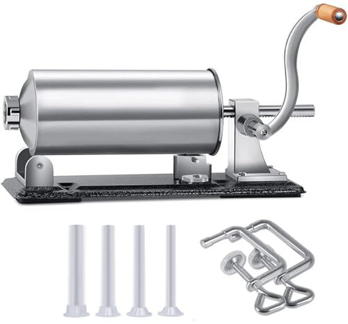 QUTBAG Horizontal Sausage Stuffer, Manual Sausage Maker with 4 Filling Nozzles, Stainless Steel Meat Filling Machine for Home & Commercial Use, for Making Hot Dog Sausages, Bratwurst