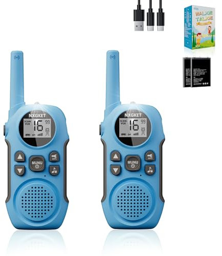 NXGKET Walkie Talkie 2er Set Aufladbar für Erwachsene Kinder Funkgerät, Spielzeug für MäDchen Jungen Ab 3 Jahre, Große Reichweite 3km Walki Talki mit Li-ion Akku für Freien, Camping, Wandern