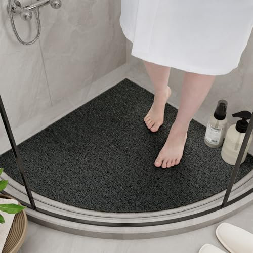 SIXHOME Tapis de Douche Antiderapant Tapis de Bain de Sécurité Confort Doux avec Trous de Drainage Doux PVC Luffa Tapis de Bain Séchage Rapide(Noir,60cmsettore)