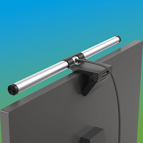 MeLiTec Monitorleuchte LED dimmbar in Silber oder Schwarz – USB-Anschluss, augenschonend, individuell einstellbare Lichtfarbe, Farbe Silber
