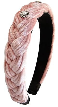 Alpenflüstern Trachten-Haarreif Samt Flechtoptik Helena - Damen Haarschmuck geflochten mit Perlen-Ornament, Haarband rutschfest fürs Dirndl (puder-rosa) ADV133