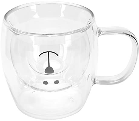 SUNGOOYUE Tasse à café en Verre à Double Paroi avec Poignée, Ours Mignon, pour la Maison, Le Bureau, d'anniversaire, de Noël (Clair)