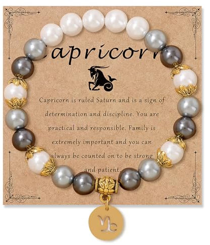 Zodiac Signs Spirit Bracelet Zodiac Bracelet for Women Men Adjustable 12 Constellation Bracelet White and Grey Pearl Beaded Stretch Bracelet Constellation Charm Bracelet Birthday Jewelry Gifts, One