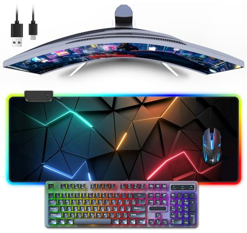 RGB Gaming Mouse Pad Extended LED Mousepad with 13 Lighting Modes, Computer Keyboard Desk Mat Desk Pad with Non-Slip Rubber Base, Mouse Mat for MacBook, PC & Laptop Desk Decer (RGB-C)