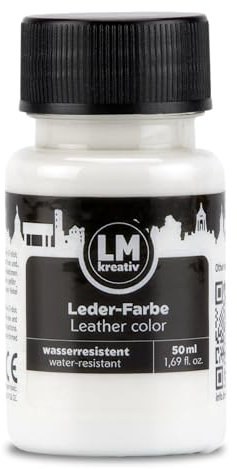 LM-Kreativ Teinture pour cuir, 50 ml, blanche, de qualité supérieure, pour l'entretien et la réparation du cuir, idéale pour les baskets, les chaussures et les sacs, convient pour le cuir lisse, le