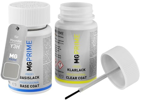 MG PRIME Autolack Lackstift für Hyundai Y3H Lumen Grey Pearl + Klarlack | Set aus Basislack + Klarlack, Lackfläschchen mit Pinsel, je 50ml