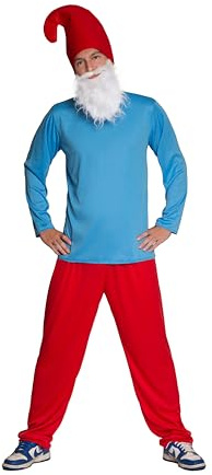 Partychimp Schlumpf Kostüm Herren, Zwerg Kostüm Gnom für erwachsene, Hose, Hemd, Hut und Bart - Größen S bis 2XL (2XL)