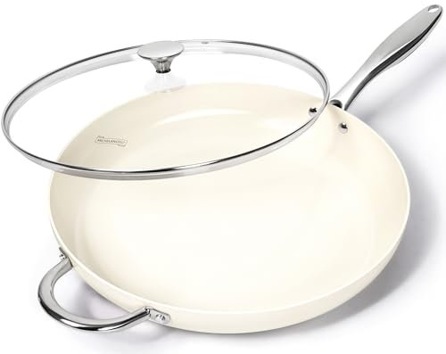 MICHELANGELO Large Frying Pan, 14 Inch Nonstick Skillet with Lid, Oven & Dishwasher Safe, PFAS & PFOA-Free, White