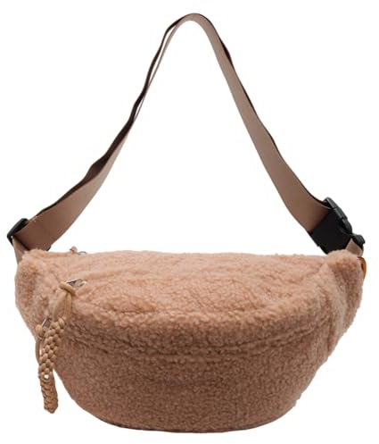Kexpery Damen Sherpa Fleece Umhängetasche Mini Kleine Bauchtasche Mode Süße Tasche Taille Tasche