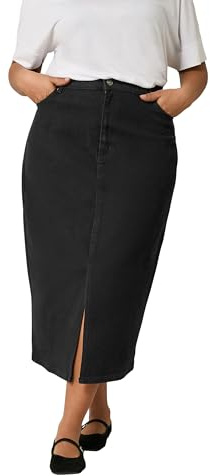 EVANS Curve Split Hem Denim Midi Skirt - Women's - Plus Size Curve