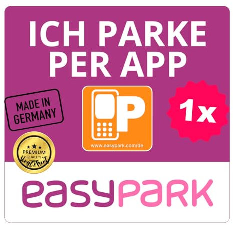 EASYPARK Easy Park ICH PARKE PER APP Hinterglasaufkleber – Parkvignette Sticker KFZ Aufkleber (5,7 x 5,7 cm) Vignette für Windschutzscheibe – App-Parken, Auto Innenaufkleber, Made in GERMANY (1)