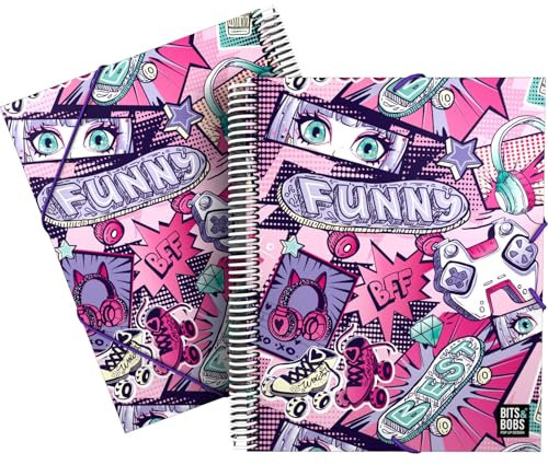 Grafoplas School Folder with Transparent Sleeves, A4, Spiral Bound Made of PVC, Flexible Cover, 30 Polypropylene Inserts, Collection Bits&Bobs Pop Up Design Manga, Maxiplas