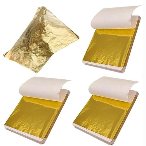 BetterJonny 300 Blatt Imitation Blattgold Blattgold Goldpapier Pack er Blattgoldblätter zum Nagelkunst, Backen, Torten Dekorfolie,Basteln,Blattmetall, Blattgold Acrylmalerei (8.5x8.5cm)