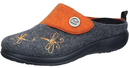Fly Flot Damen Pantoffel PET Filz Hausschuh mit Libellen Stickerei und Knopf