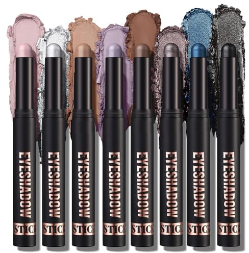 ALIIP Ombretto Stick, 8PCS Matita Ombretto Morbido Cremoso Matte Shimmer, Lunga Durata e Waterproof, Colore Intenso Tutto il Giorno, Facile da Sfumare, per Diversi Look, SET C