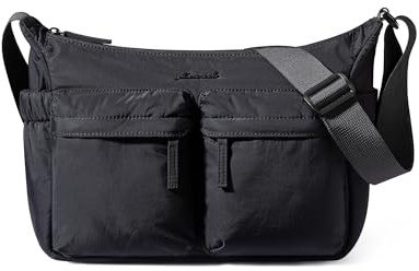 LOVEVOOK Umhängetasche Damen Mittelgroß, Puffer Crossbody Bag, Extra leichte Handtasche Wasserdicht, Schultertasche Vielen Fächern, Schwarze Sling Tasche, Messenger Bag für Einkaufen, Pendeln, Alltag