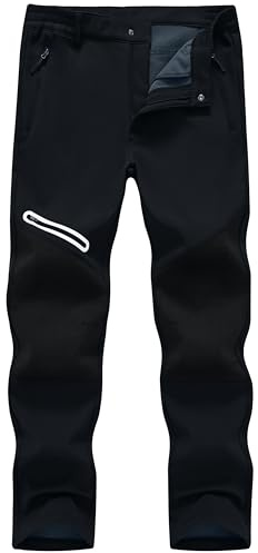 Tyhengta Fleece Trousers for Men Winter Work Pants Waterproof Outdoor Hiking Walking Trousers Ski Cycling Trouser Thermal Cargo Pants Black,36