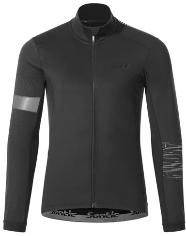Santic Fahrradjacke Herren Thermo Jacken Winddichte Winter Laufjacke Bike Light Jacket Atmungsaktiv Softshelljacke Langarm Schwarz L