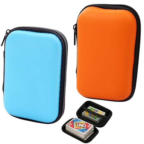 HUAfengLan UNO - Custodia per carte di credito, portatile, impermeabile e antiurto, in EVA, per carte UNO, porta carte da gioco, organizer da viaggio per piccoli accessori (blu, arancione)
