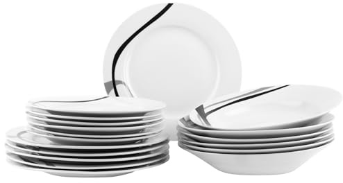 FESTA ITALIA Geschirrset 6 Personen - 18 Teilig - Tellerset aus Porzellan - Weiß Essgeschirr Set - Schüssel- und Tellerset - Modern Tafelservice - Teller - Essservice - Geschirr Set 6 Person