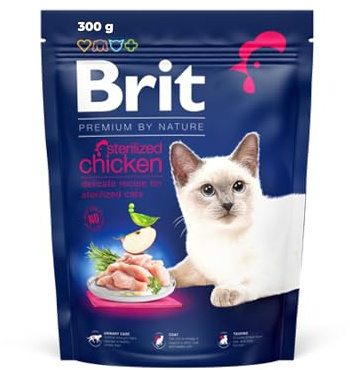 Brit Premium Trockenfutter mit Huhn für sterilisierte Katzen, 300 g | optimiert für sterilisierte Katzen, mit Huhn, leicht verdaulich, unterstützt Harnwege & pH-Balance, gut für Haut & Fell