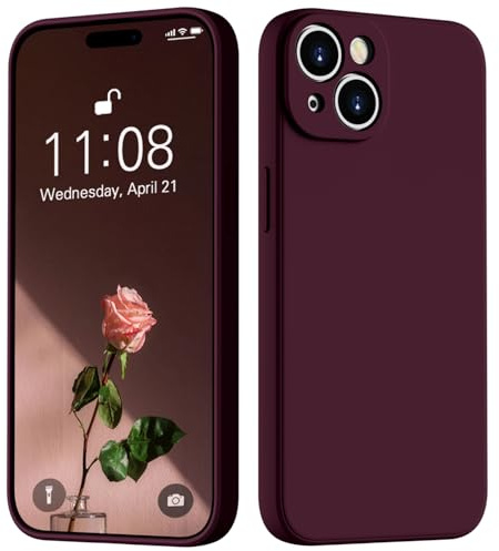 HGH Flüssig Silikon Hülle für iPhone 15, Weinrot | Handyhülle für iPhone 15 Hülle, 3-Schicht-Struktur FallSchutz Case mit Weiches Mikrofaser Futter